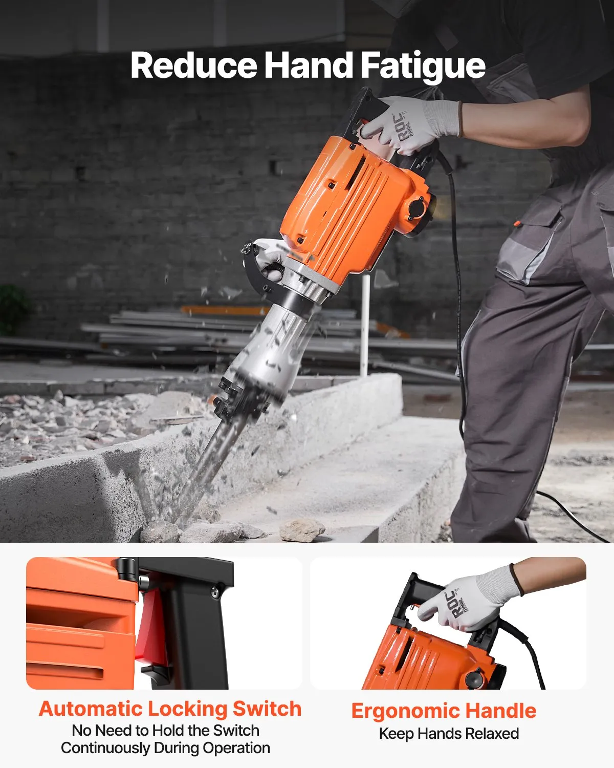 2200W Electric Demolition Jack Hammer with 6 Chisel Bits - Image 7