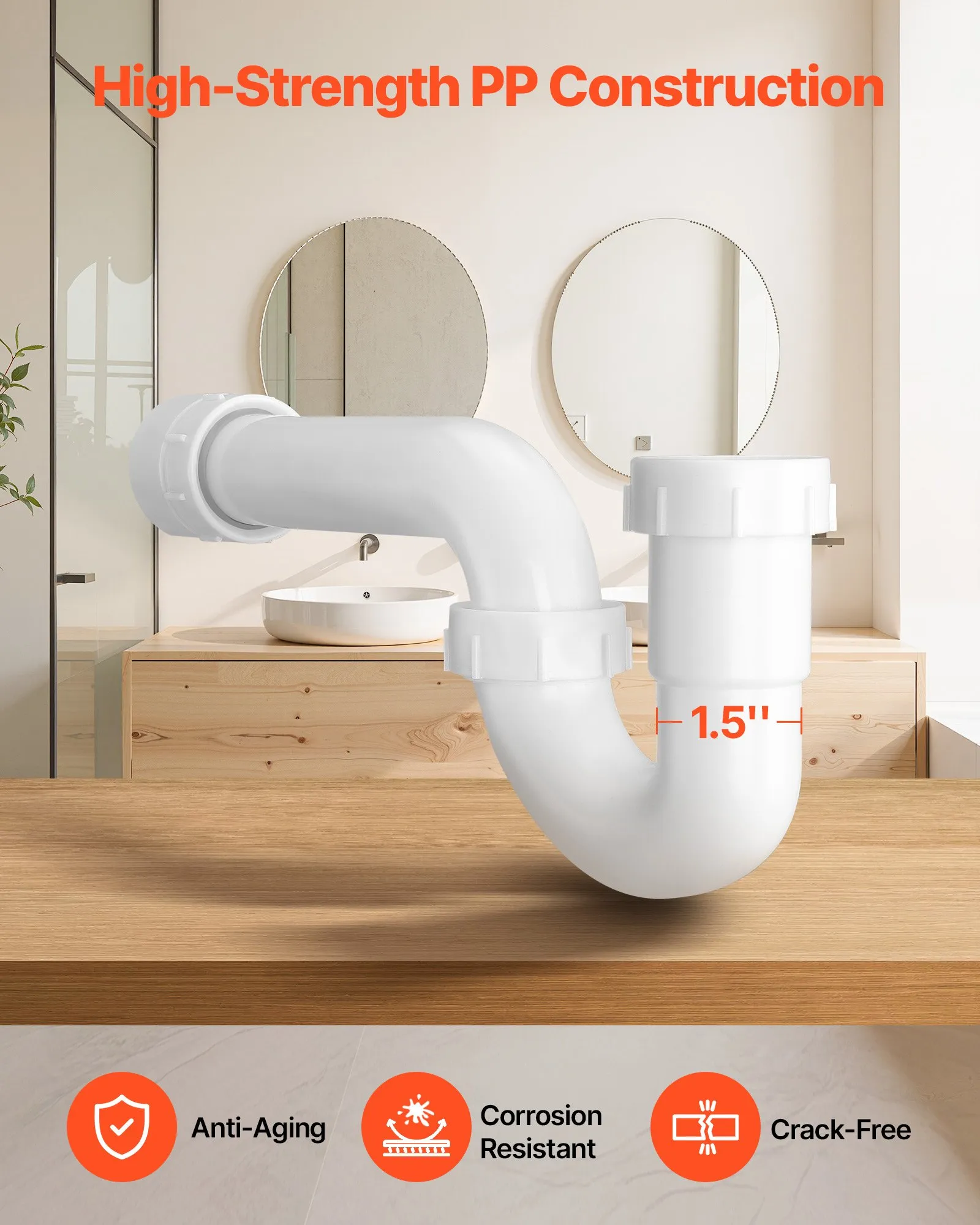 VEVOR P-Trap leak-resistant pipe connection view