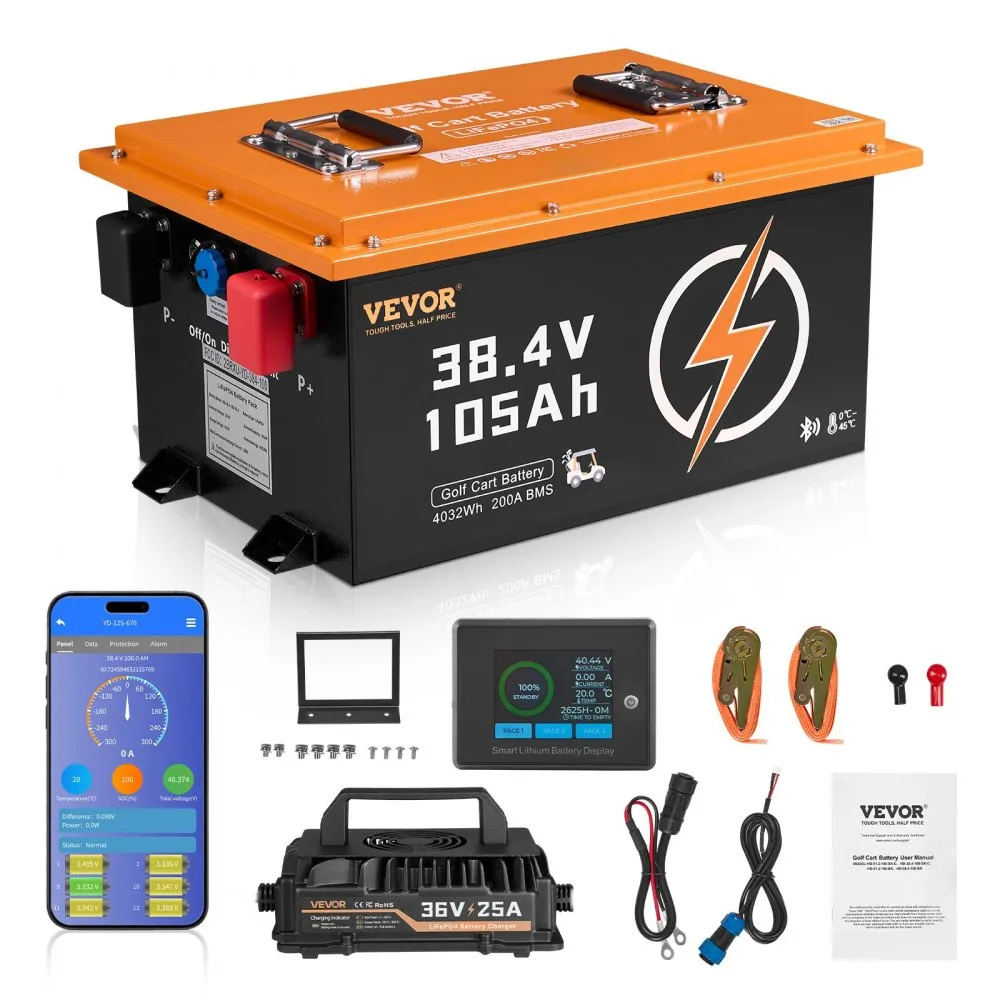 VEVOR 36V 105Ah LiFePO4 golf cart lithium battery