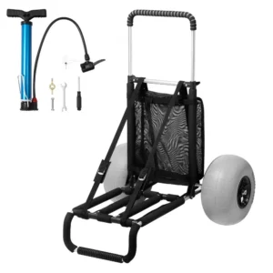 Foldable beach dolly with 12-inch balloon wheels for sand