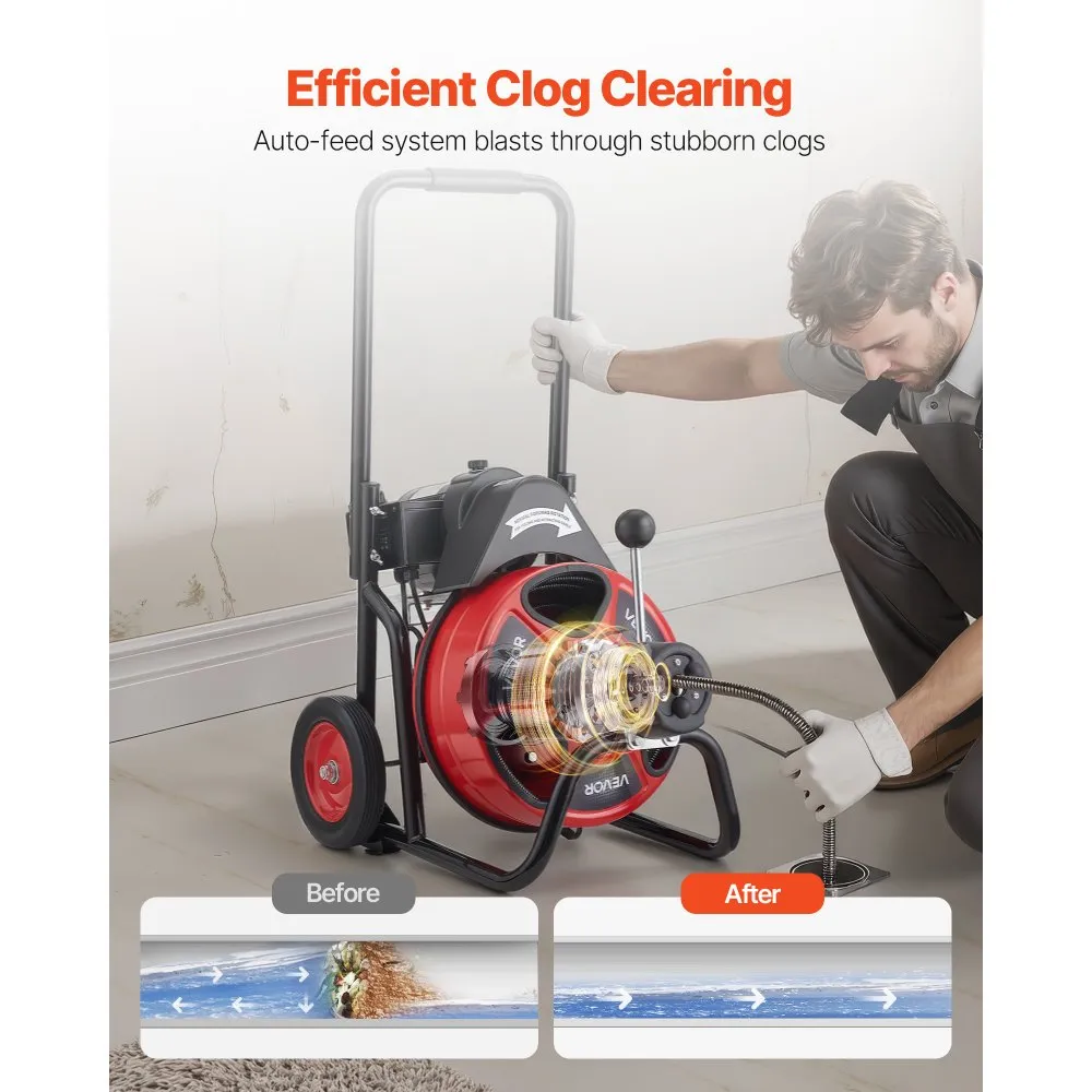 Electric drain cleaning machine with 4 cutters for 2-6 inch pipes